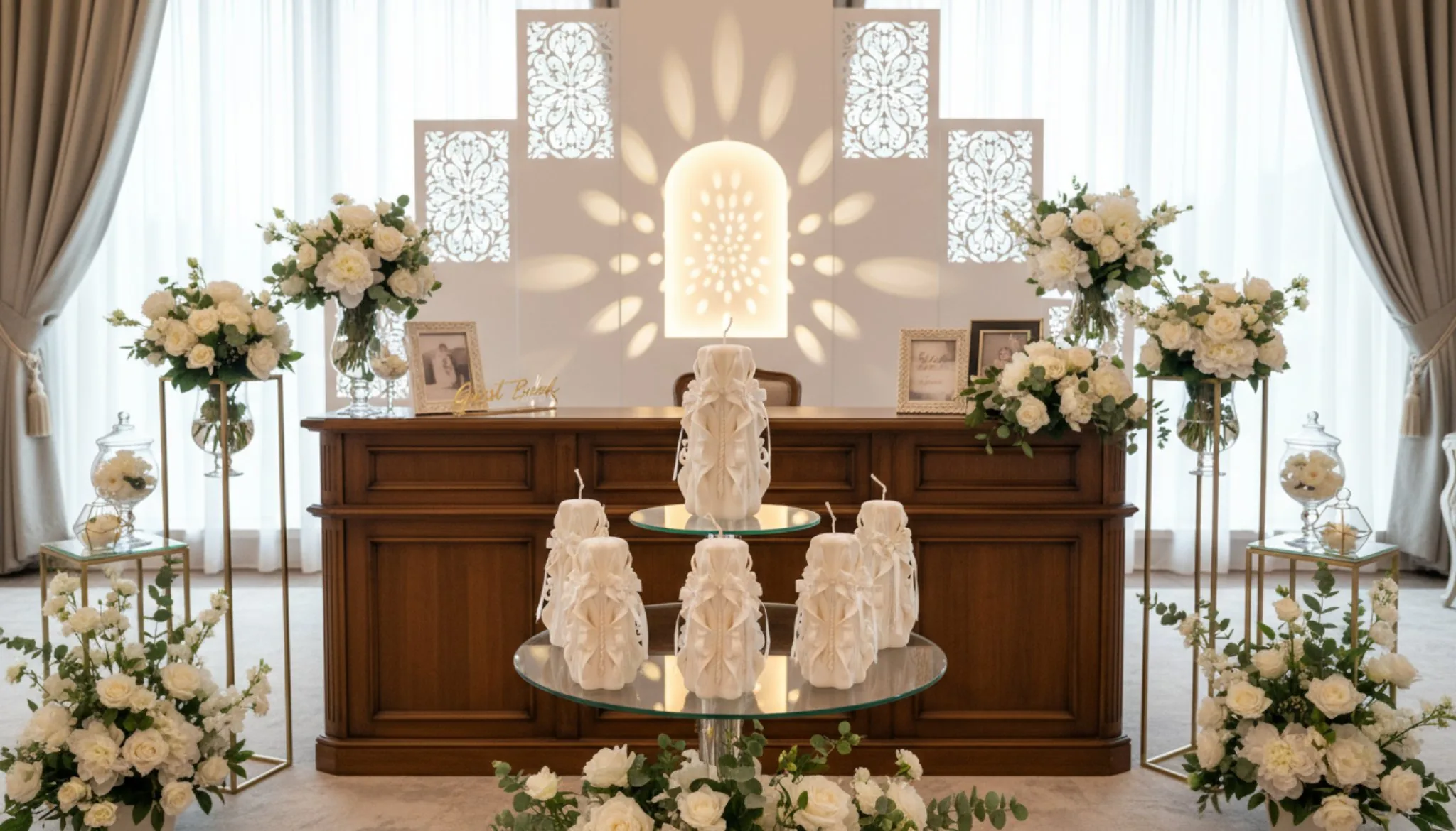 Bow detail carved candle wedding or event display