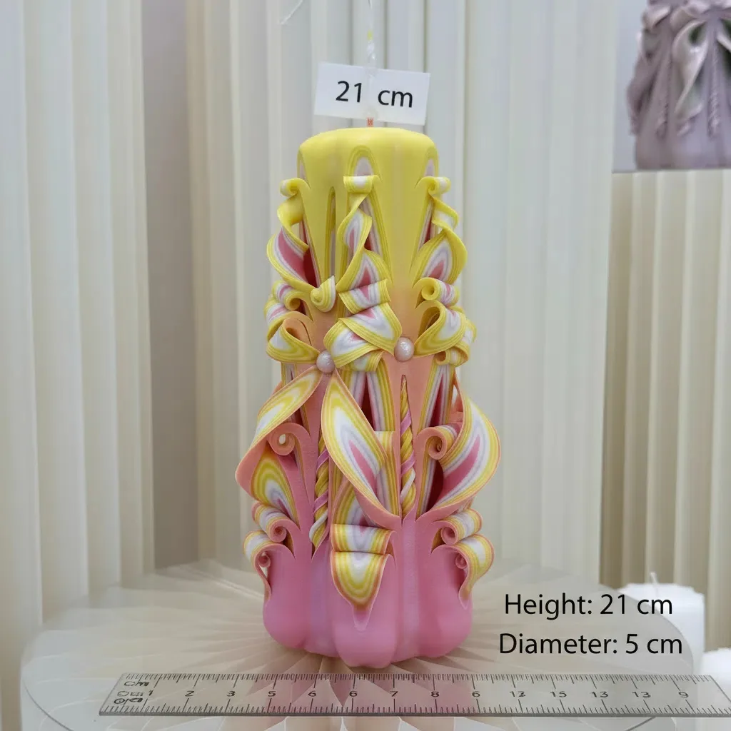 Bow detail carved candle size chart 21 cm by 5 cm