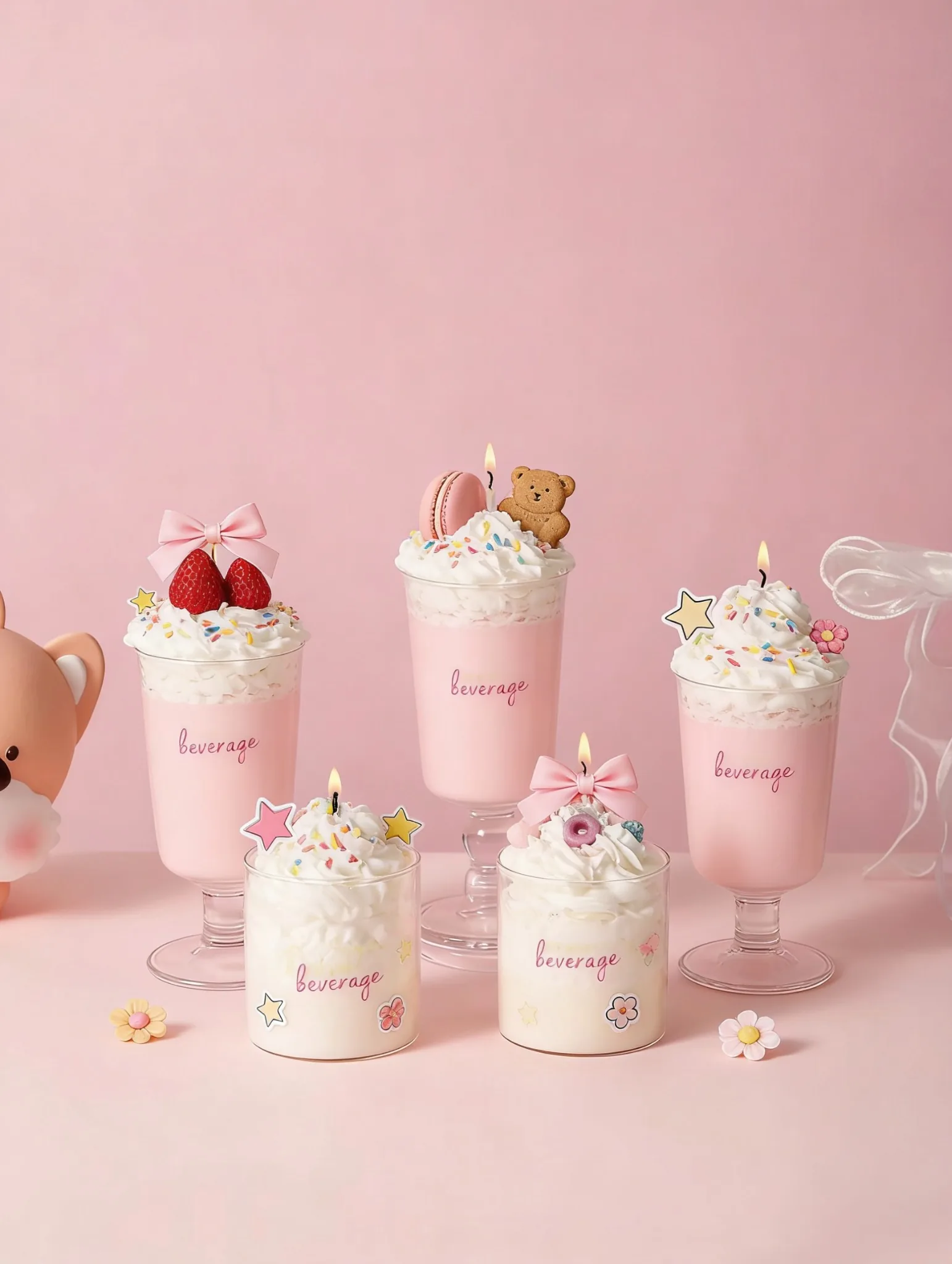 Pink dessert cream candle assortment