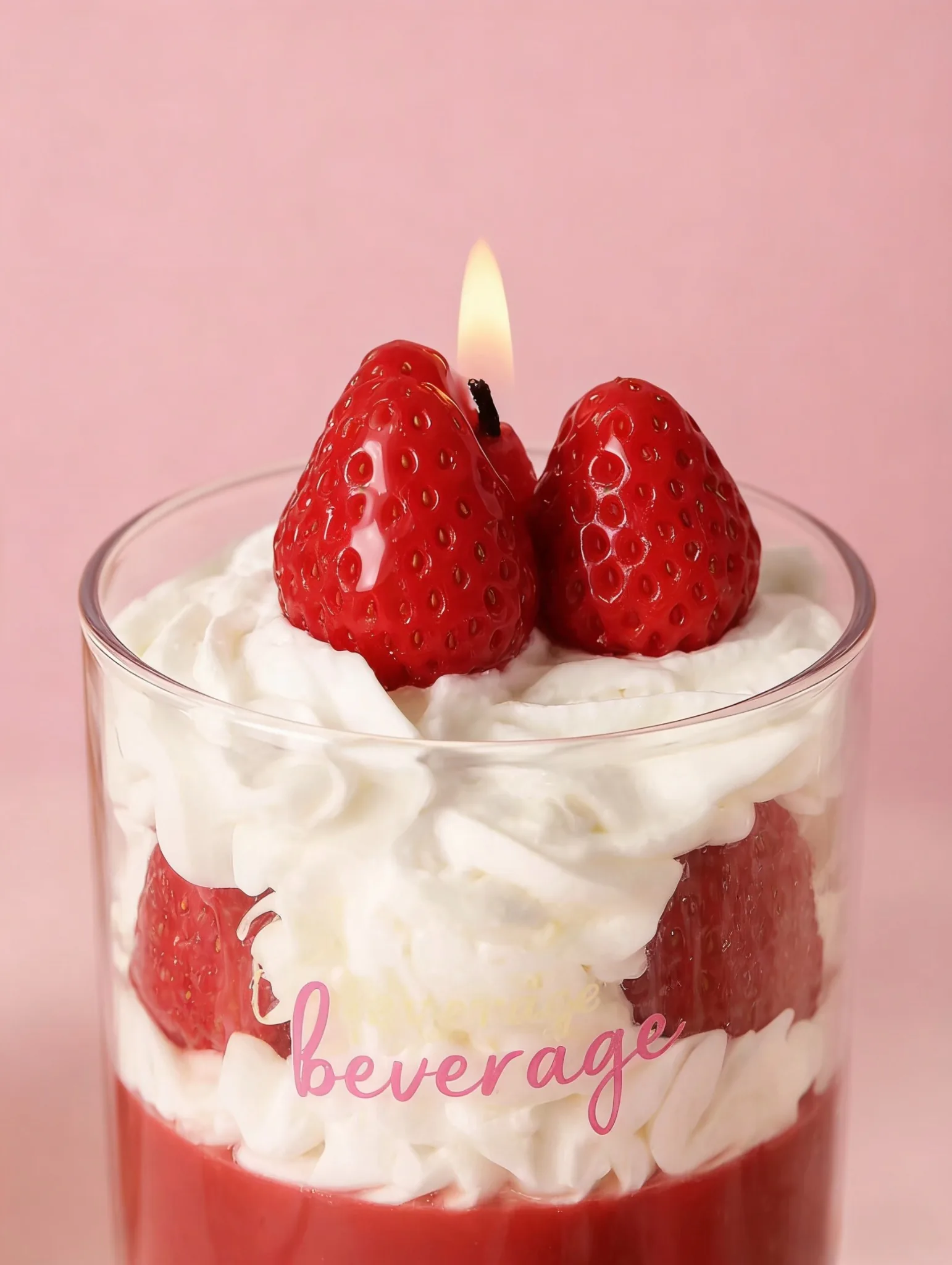 Strawberry dessert candle close-up
