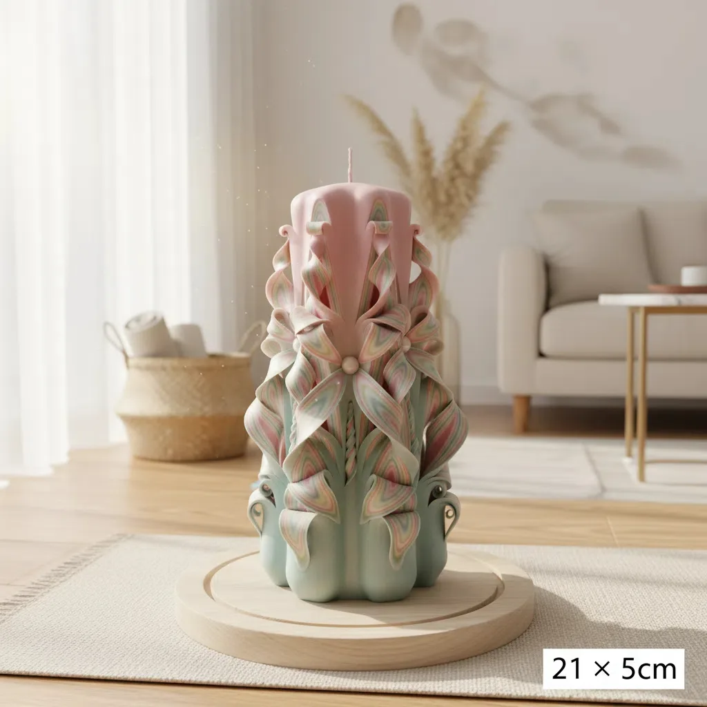 German carved candle size and front detail