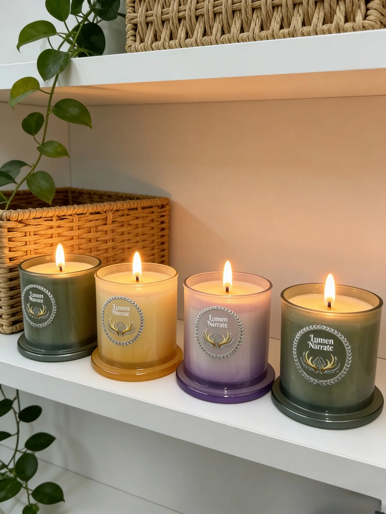 Golden Shield green candle under glass cloche