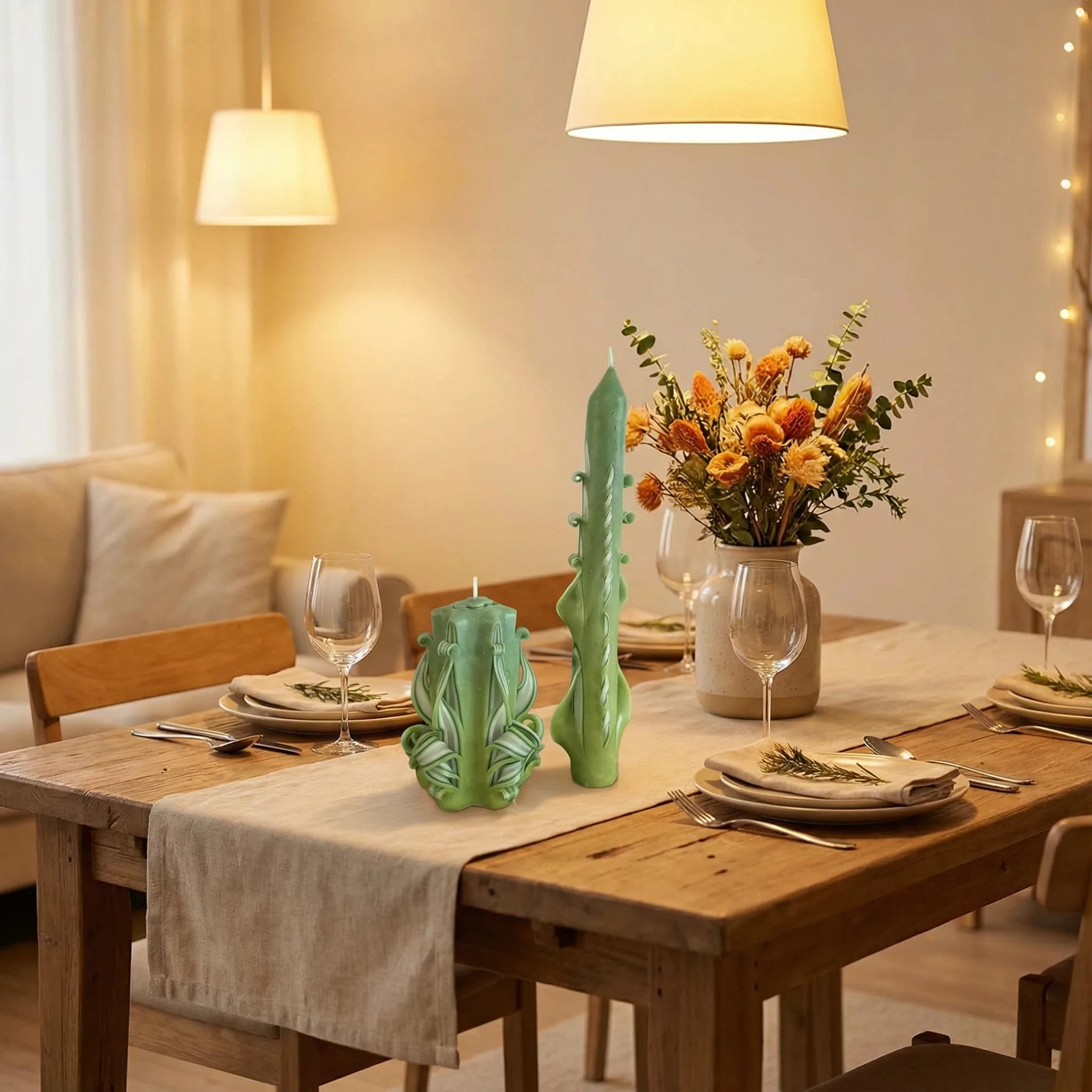 Hand-carved candle duo set