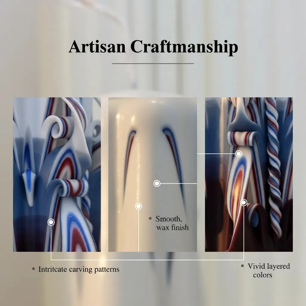 Layered Tricolor Hand-Carved Pillar Candle craftsmanship details