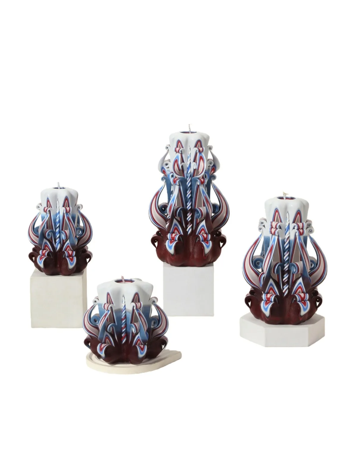 Layered tricolor hand-carved pillar candle