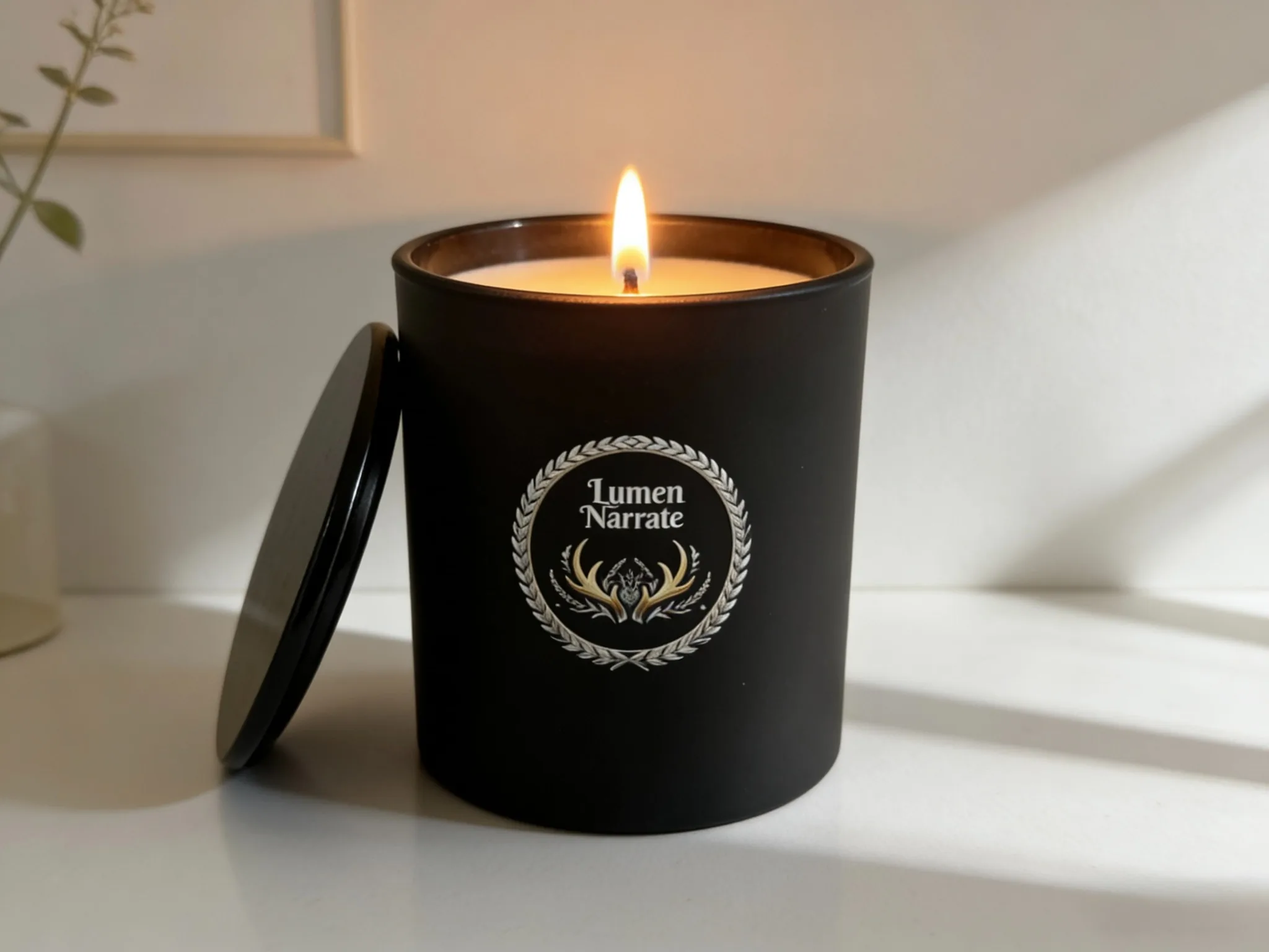 Matte black glass candle close-up