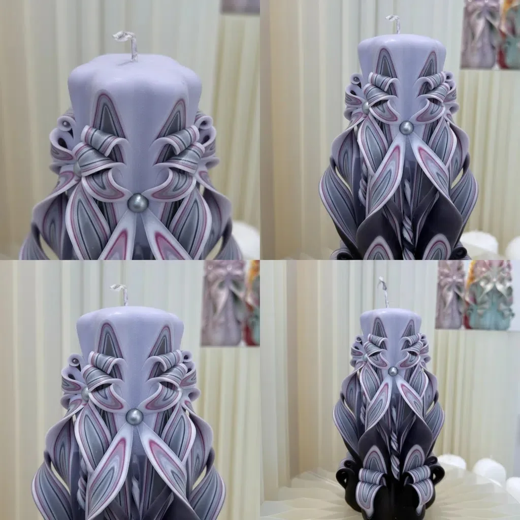 Pearl Bow Hand-Carved Pillar Candle details