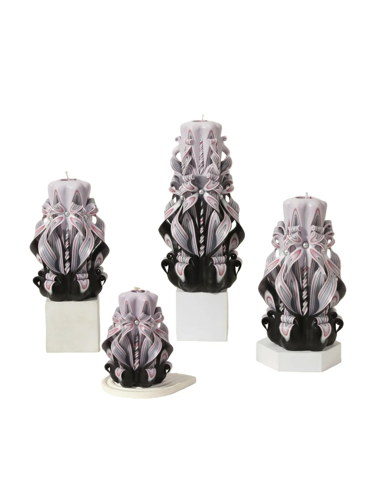 Pearl bow hand-carved pillar candle